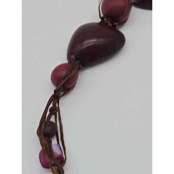 Tribal Plum Purple Artisan Tagua Nut Wrapped Bead Necklace Button Toggle Closure - Picture 11 of 16